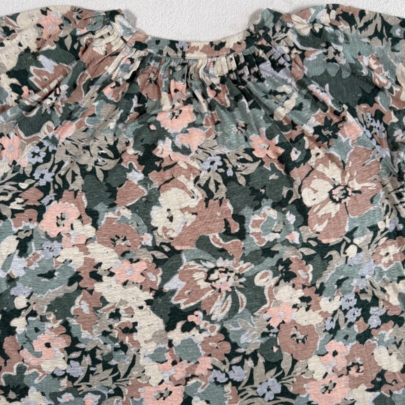Maeve Anthropologie Blouse Womens Large Floral Print Linen Puff Sleeve Top - Picture 8 of 14